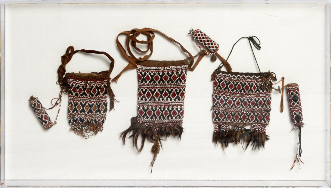 SOUTHEAST ASIAN TRIBAL BEADED BAGS DISPLAY