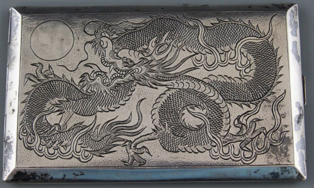 ASIAN 900 SILVER CIGARETTE CASE DRAGON MOTIF