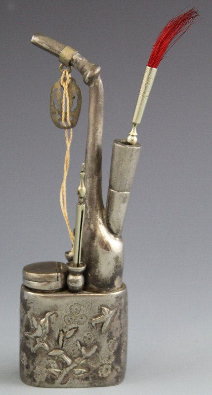 CHINESE 19TH CENTURY SILVER WATER PIPE - 2