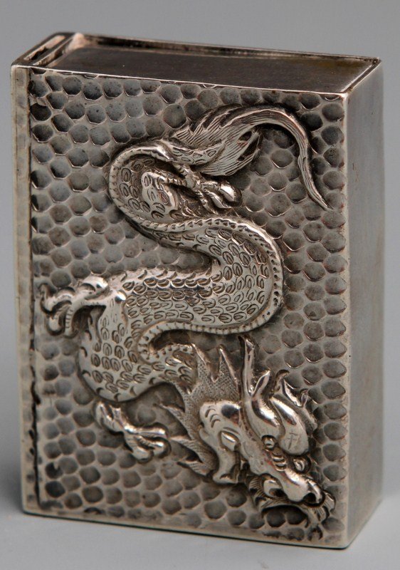 WANG HING CHINESE STERLING MATCHBOX W/ DRAGON QING