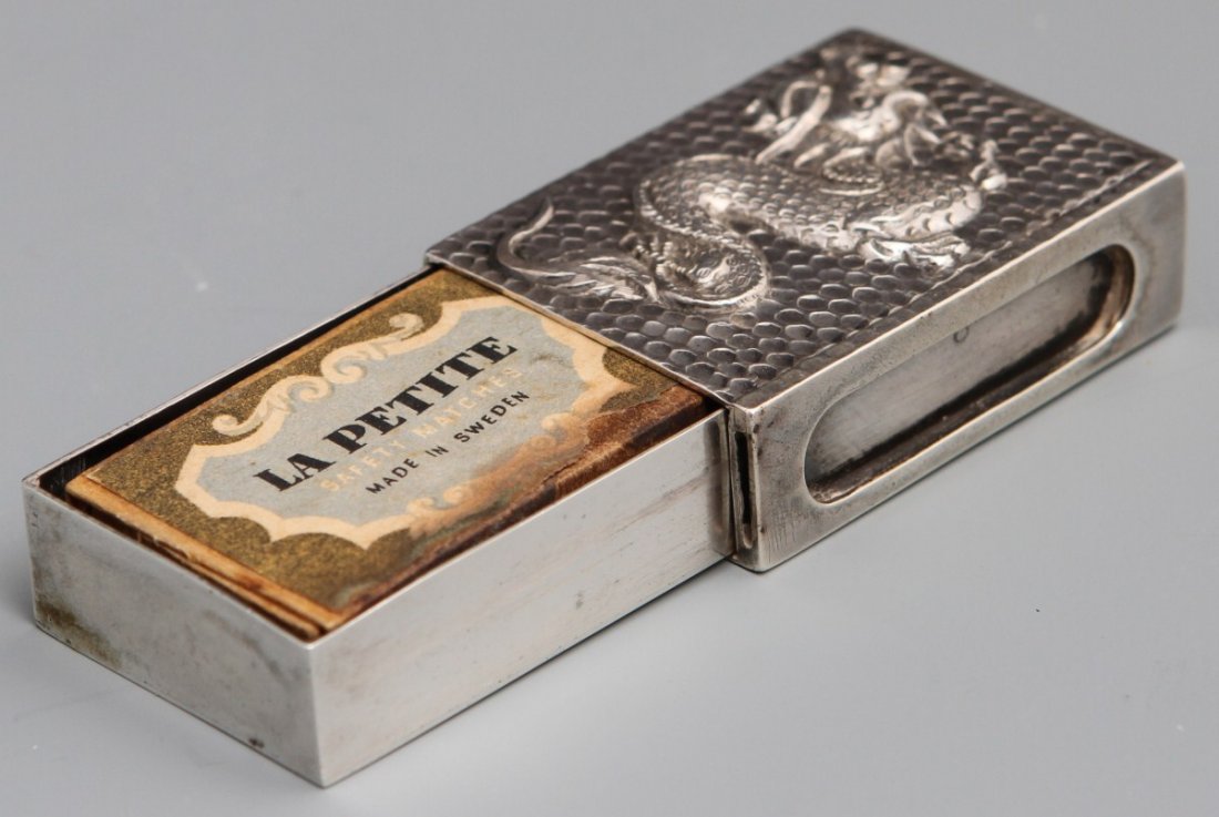WANG HING CHINESE STERLING MATCHBOX W/ DRAGON QING - 3