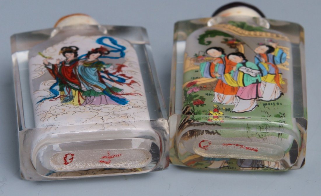 PAIR CHINESE REVERSE PAINTING GLASS SNUFF BOTTLES - 3