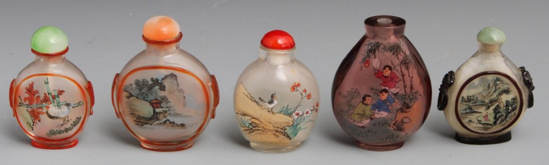 (5) REVERSE PAINTING TO GLASS SNUFF BOTTLES - 4