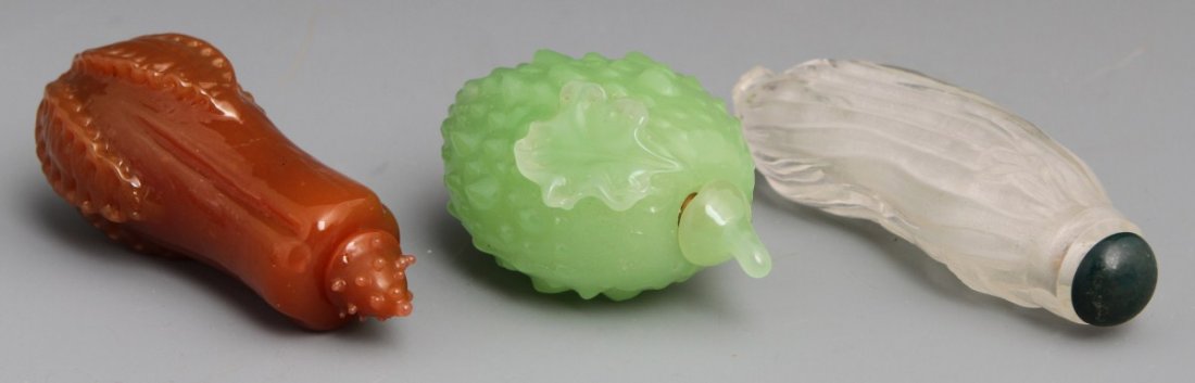 (3) PRESSED GLASS SNUFF BOTTLES ORGANIC MOTIFS