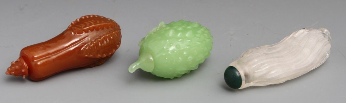 (3) PRESSED GLASS SNUFF BOTTLES ORGANIC MOTIFS - 2