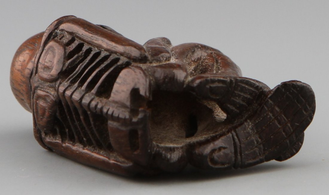 CARVED WOODEN NETSUKE OF A SKELETON - 3