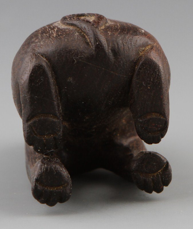 CARVED WOODEN NETSUKE OF HOWLING WOLF - 3
