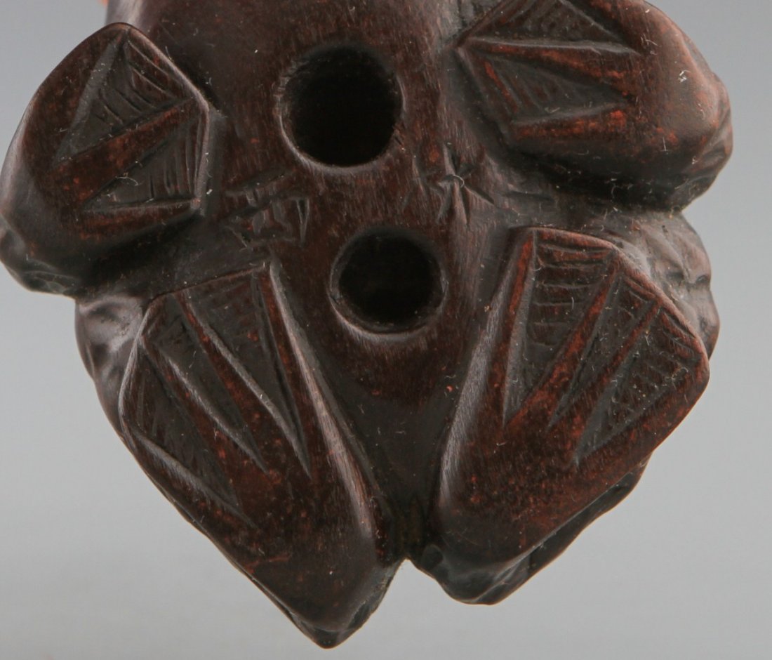 CARVED WOODEN NETSUKE OF A FROG SIGNED - 3