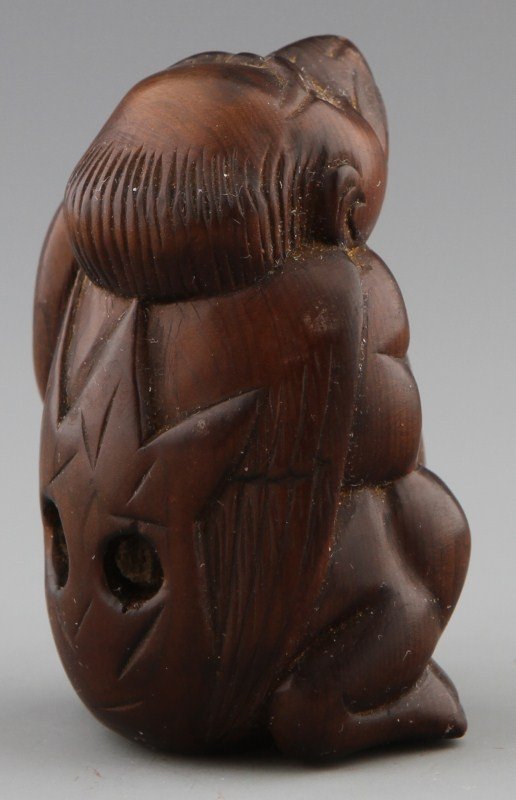 JAPANESE WOODEN NETSUKE CHIMP - 2