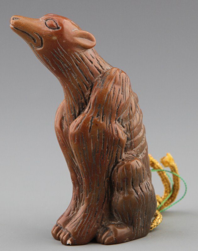 JAPANESE CARVED STONE NETSUKE SKINNY DOG