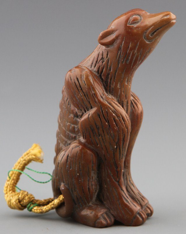 JAPANESE CARVED STONE NETSUKE SKINNY DOG - 2