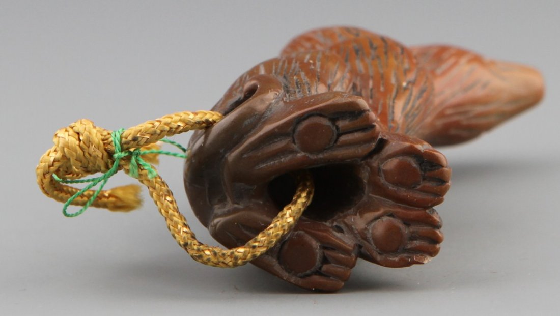 JAPANESE CARVED STONE NETSUKE SKINNY DOG - 3