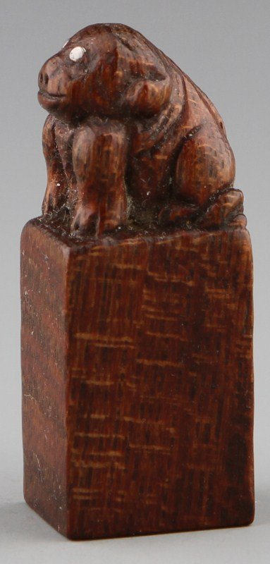 JAPANESE CARVED WOODEN NETSUKE FOO DOG SEAL - 2