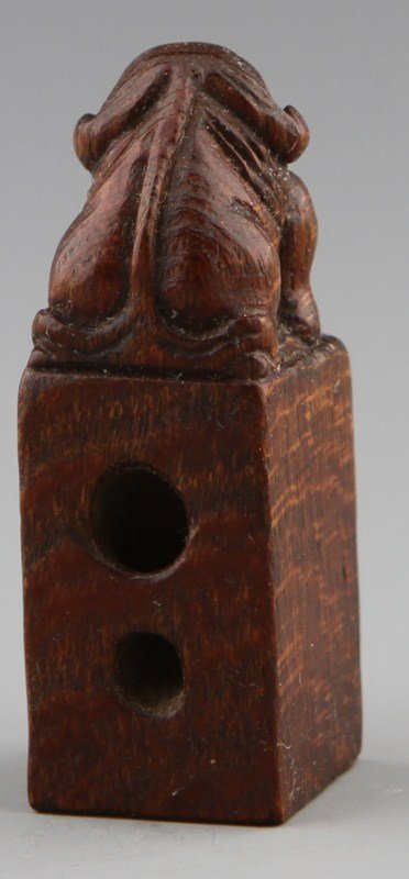 JAPANESE CARVED WOODEN NETSUKE FOO DOG SEAL - 3