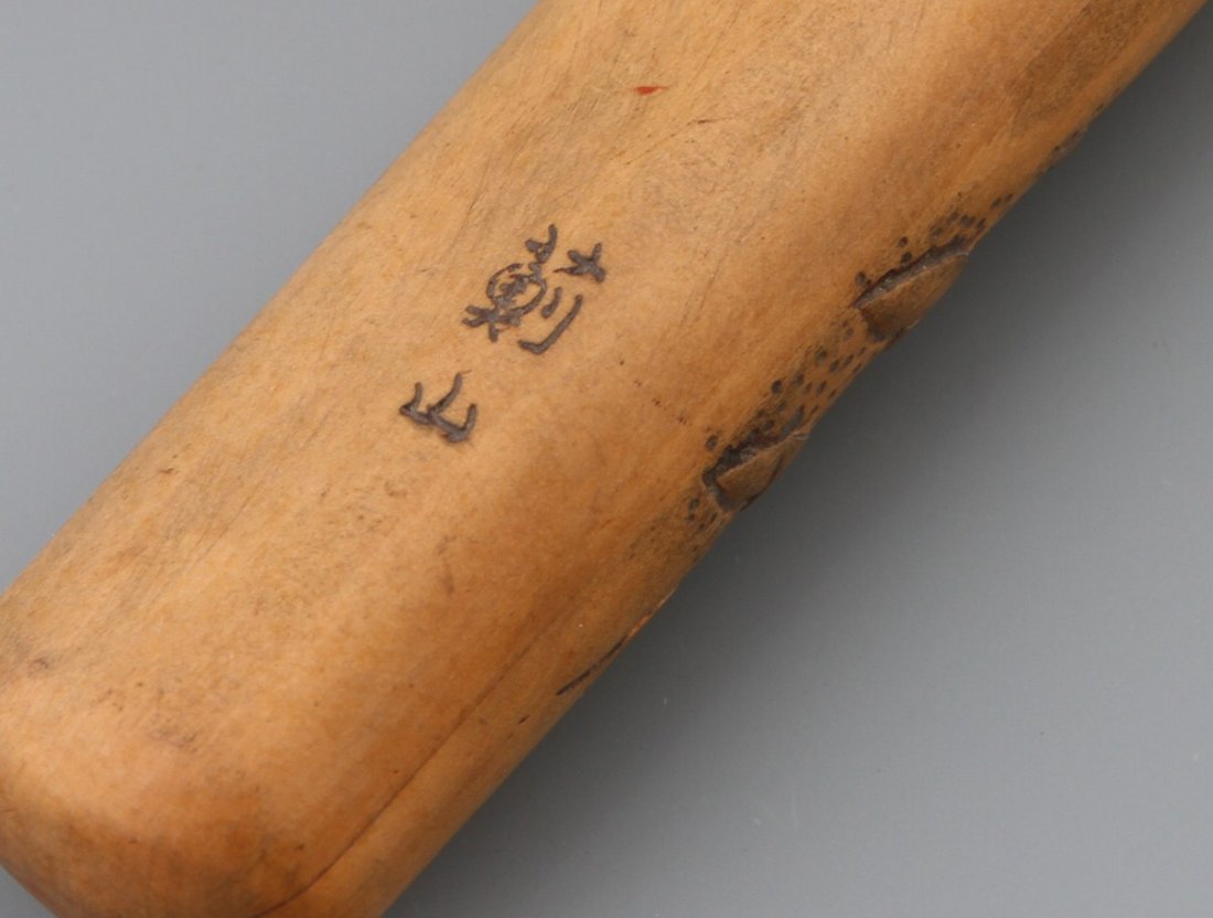 JAPANESE EMBOSSED WOOD INRO WITH BONE NETSUKE - 2