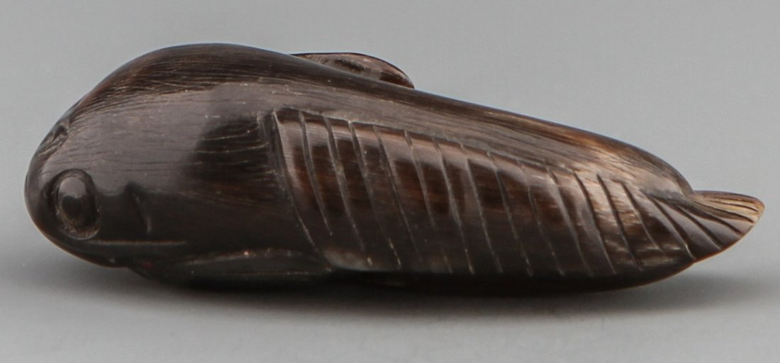 JAPANESE CARVED STONE NETSUKE PUFFERFISH - 2