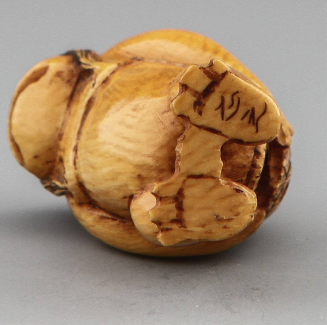 JAPANESE CARVED IVORY NETSUKE KAPPA AND CHILD - 3