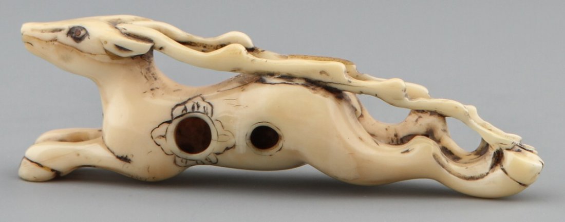 JAPANESE CARVED IVORY NETSUKE SIKA DEER - 2
