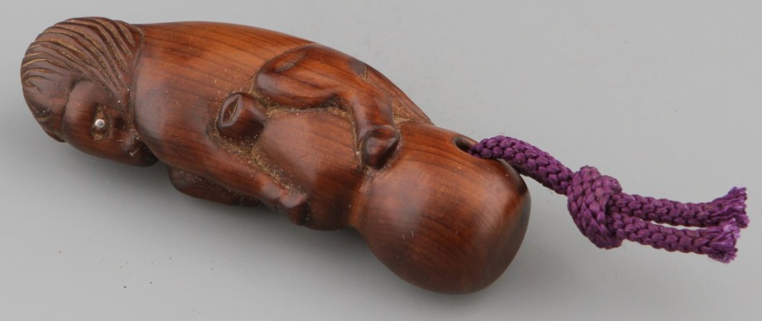 JAPANESE CARVED WOODEN NETUKE REARING HORSE