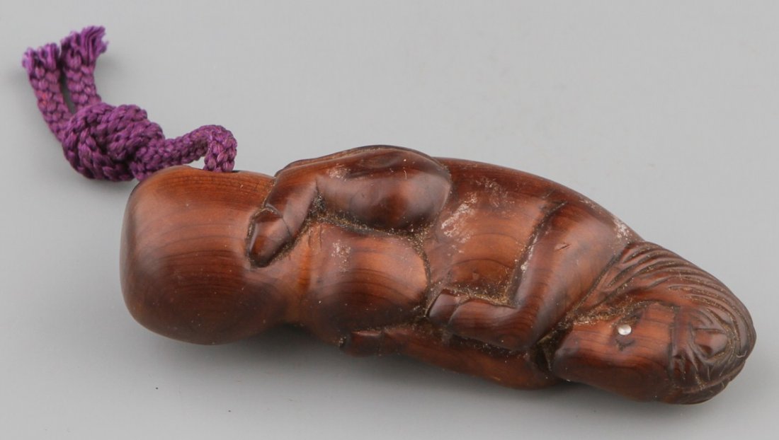 JAPANESE CARVED WOODEN NETUKE REARING HORSE - 2