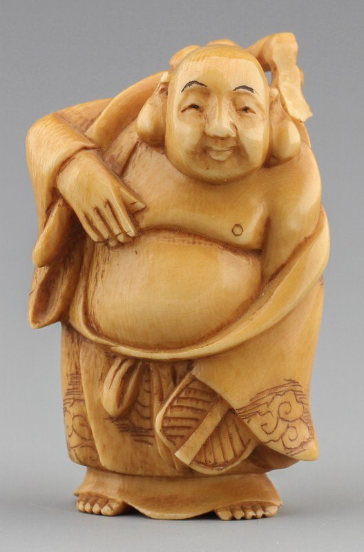 JAPANESE CARVED IVORY NETSUKE HOTEI