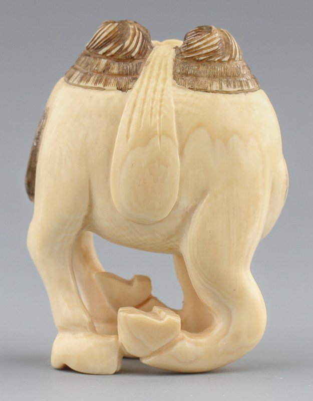 JAPANESE CARVED IVORY NETSUKE CAMEL - 2