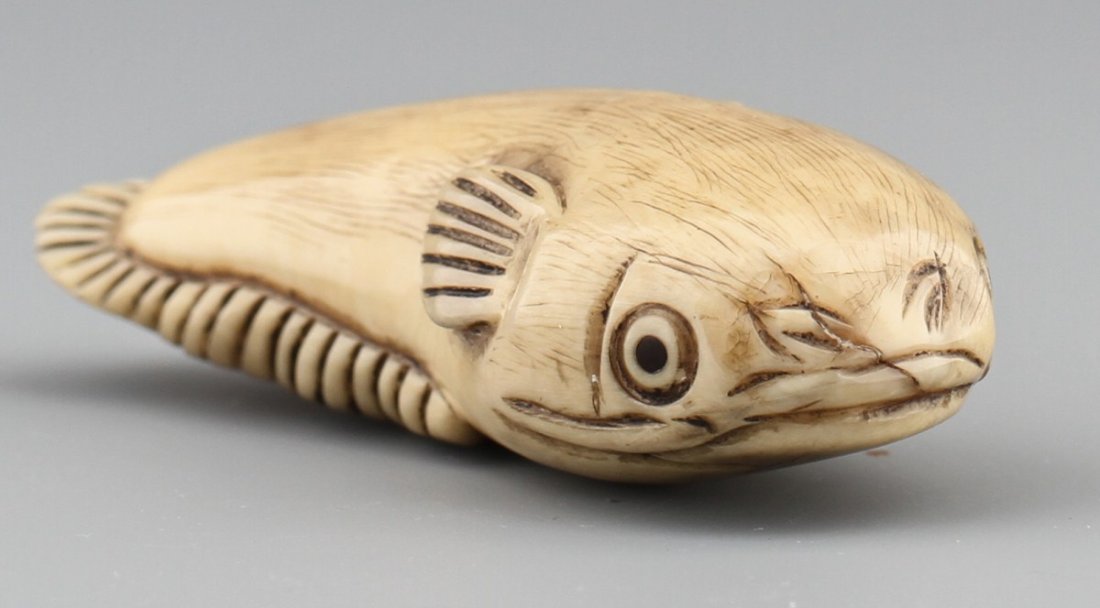 JAPANESE CARVED IVORY NETSUKE AMBULATORY FISH