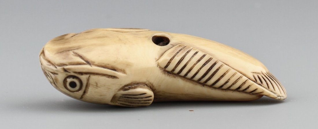 JAPANESE CARVED IVORY NETSUKE AMBULATORY FISH - 3