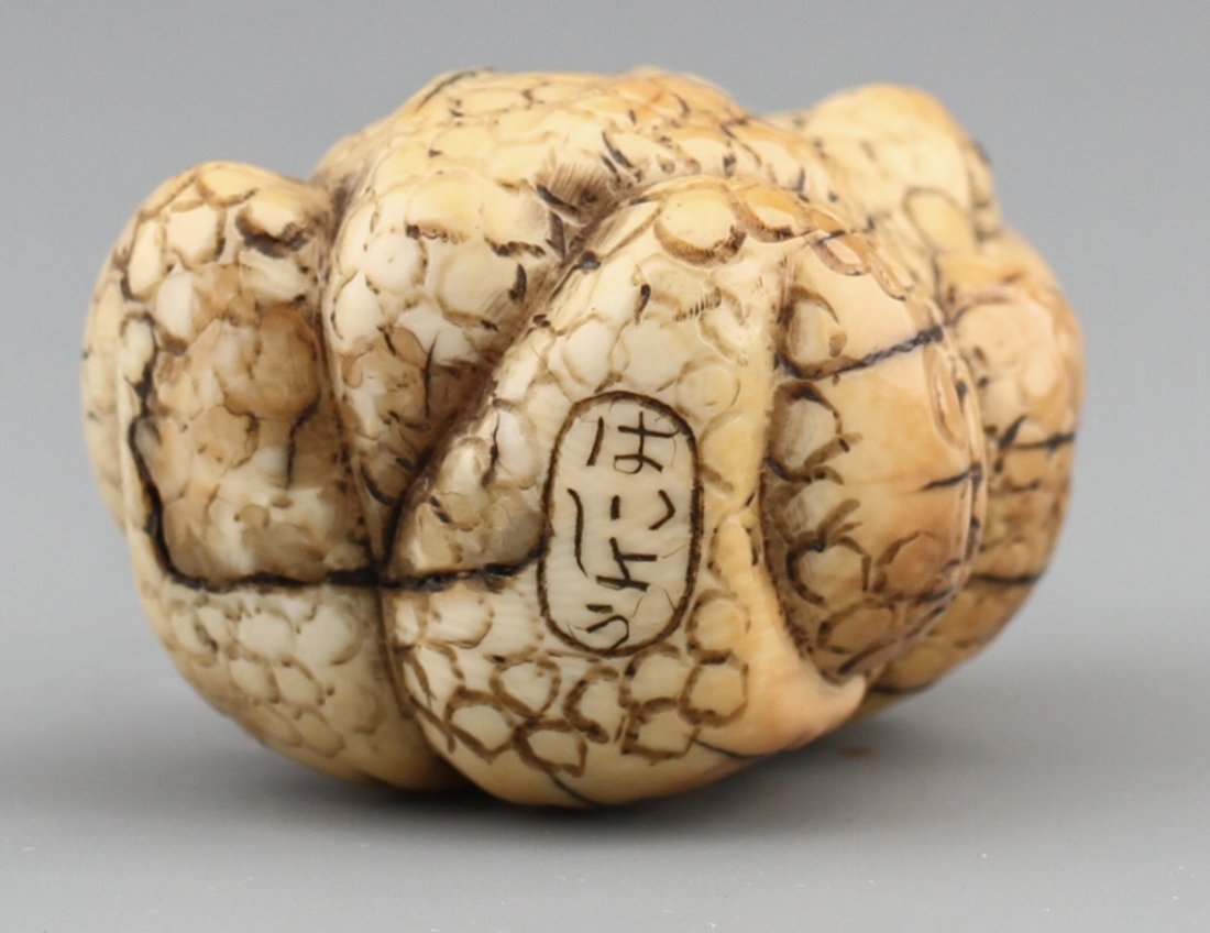 JAPANESE CARVED IVORY NETSUKE TOAD - 2