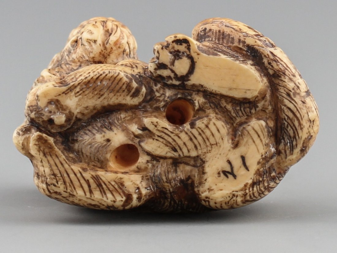 JAPANESE CARVED IVORY NETSUKE TIGER - 3