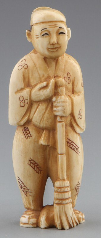 JAPANESE CARVED IVORY OKIMONO SHOPKEEPER