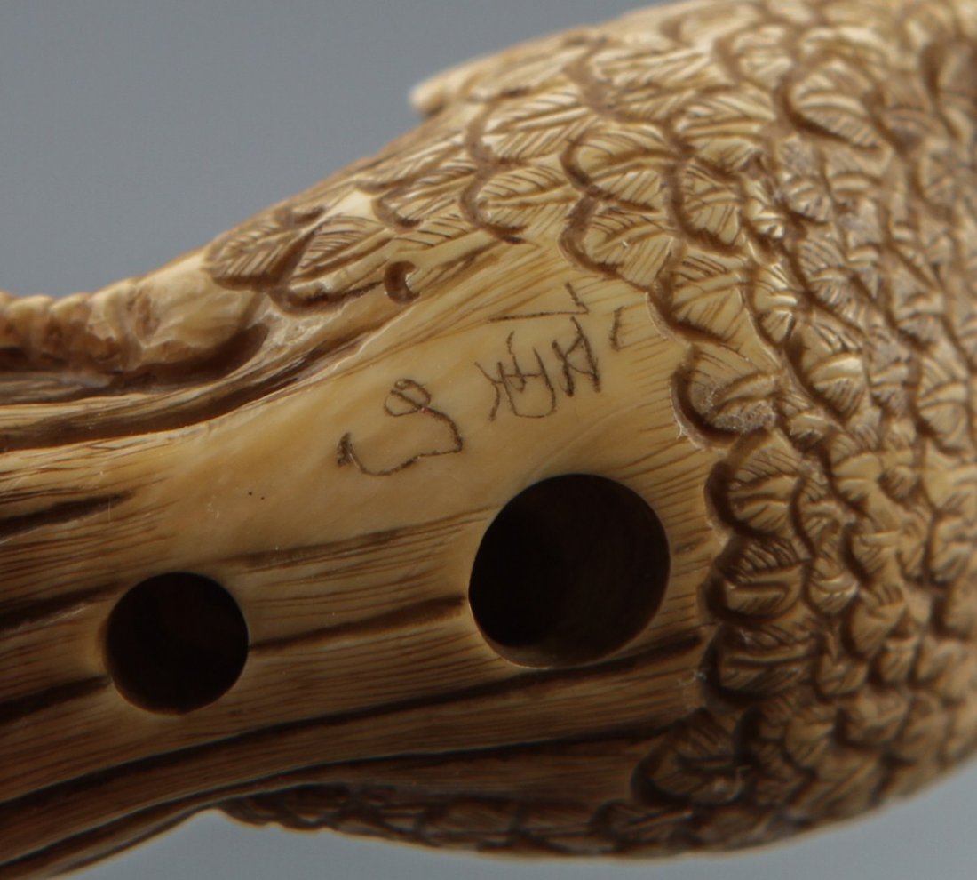JAPANESE CARVED IVORY NETSUKE PHOENIX - 3