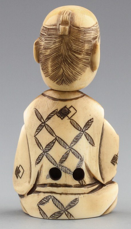JAPANESE CARVED IVORY NETSUKE CALLIGRAPHER - 2