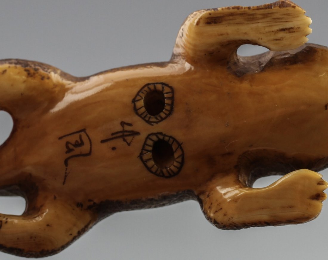 JAPANESE CARVED IVORY NETSUKE SALAMANDER - 3