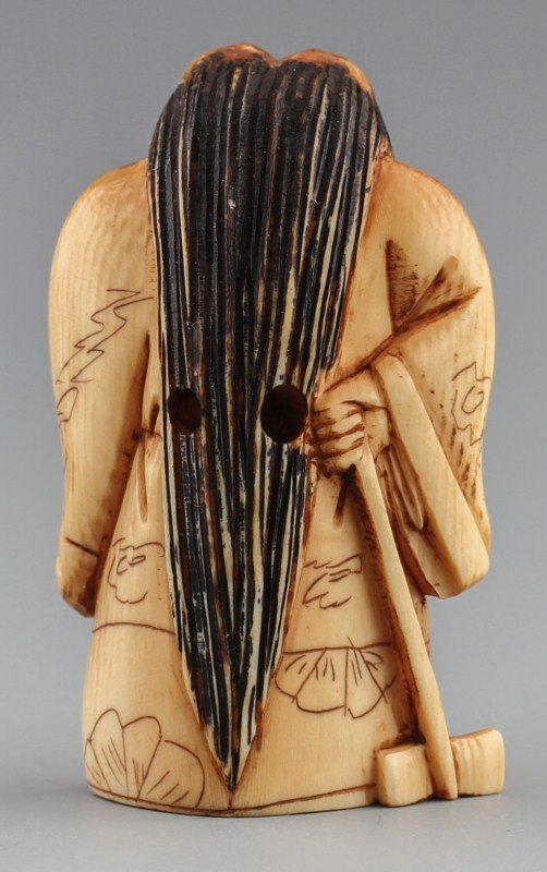 JAPANESE CARVED IVORY NETSUKE KABUKI ACTOR - 2