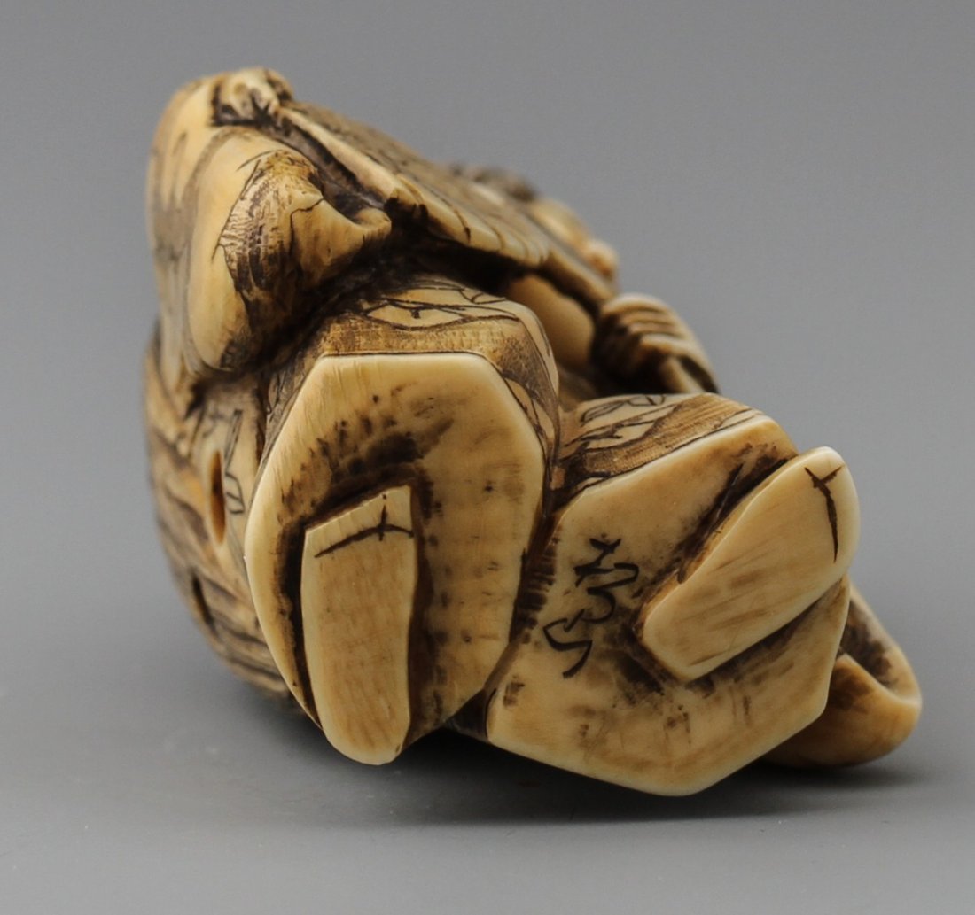 JAPANESE CARVED IVORY NETSUKE HANYA DANCER - 3