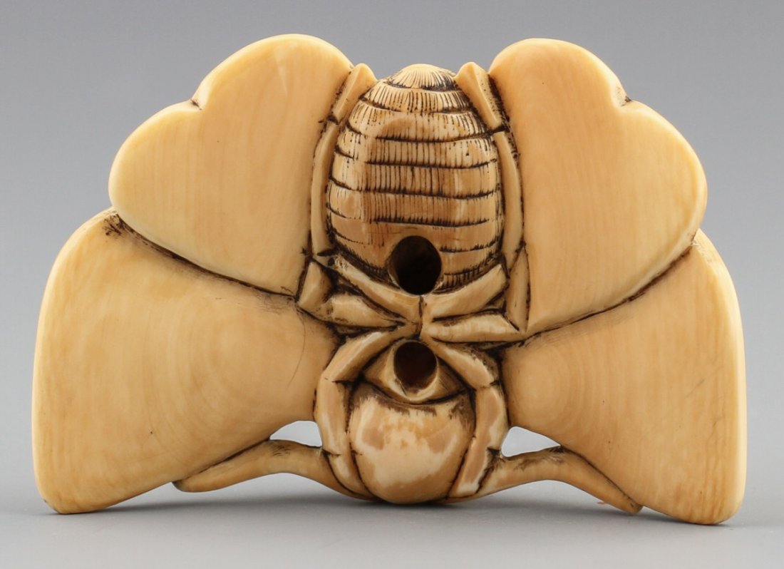 JAPANESE CARVED IVORY NETSUKE BUTTERFLY - 2