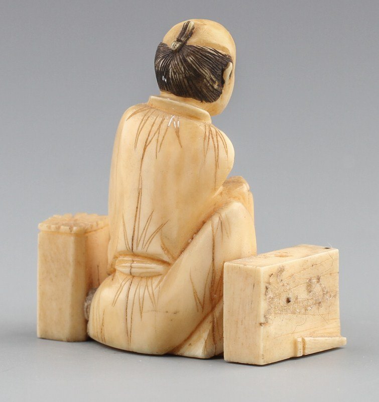 JAPANESE CARVED IVORY OKIMONO STREET VENDER - 2