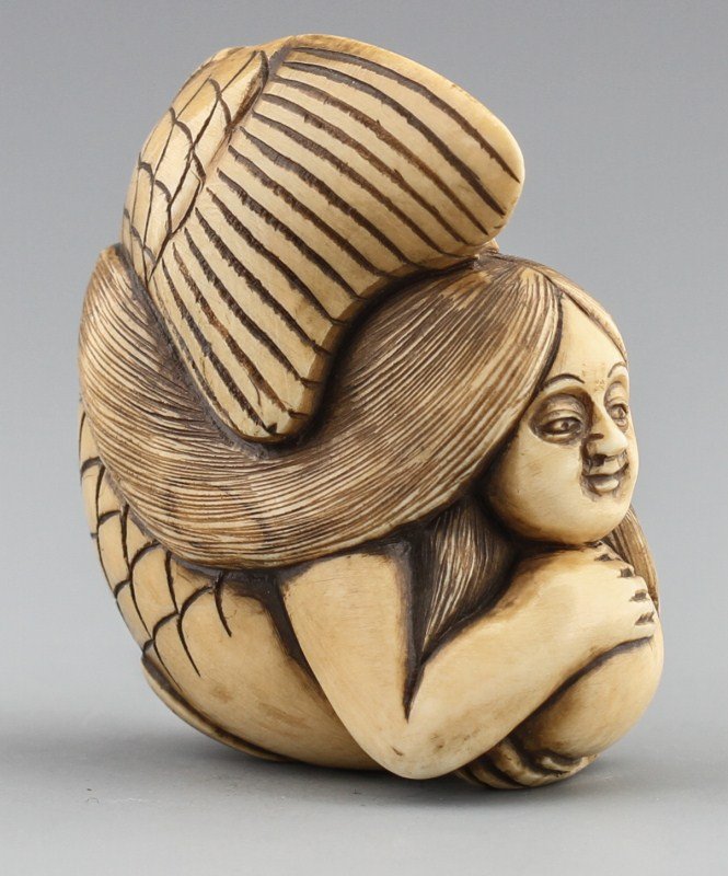 JAPANESE CARVED IVORY NETSUKE MERMAID