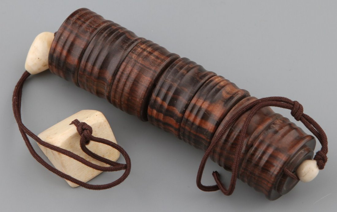 JAPANESE WOODEN INRO WITH IVORY NETSUKE AND OJIME
