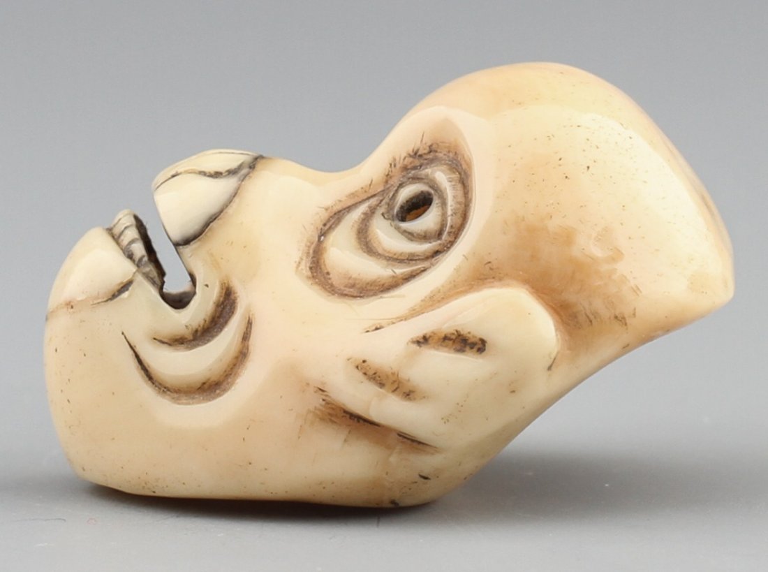 JAPANESE CARVED IVORY NETSUKE NOK KAPPA MASK - 2