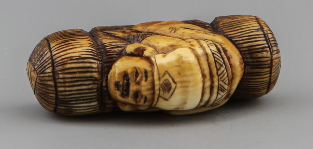 JAPANESE CARVED IVORY NETSUKE CHEF AND RICE BUNDLE