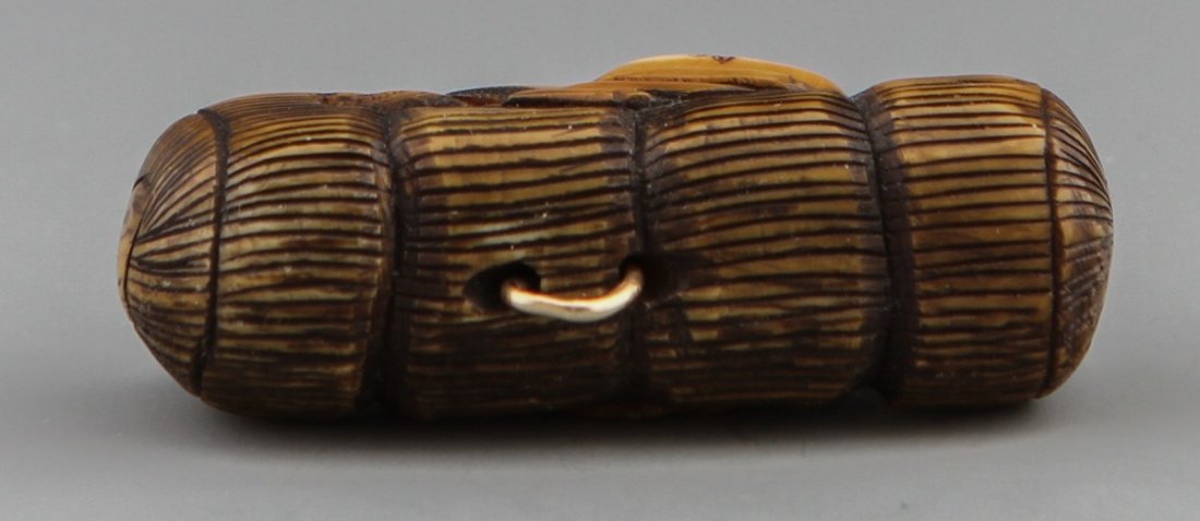 JAPANESE CARVED IVORY NETSUKE CHEF AND RICE BUNDLE - 2