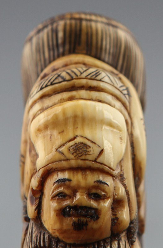 JAPANESE CARVED IVORY NETSUKE CHEF AND RICE BUNDLE - 3