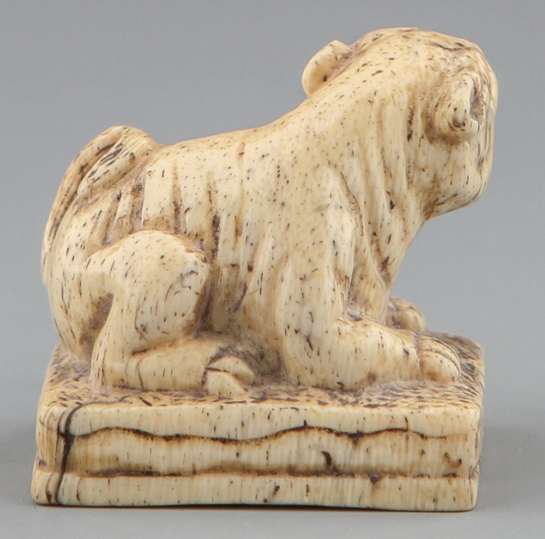 JAPANESE CARVED IVORY NETSUKE OF FOO DOG STAMP - 2