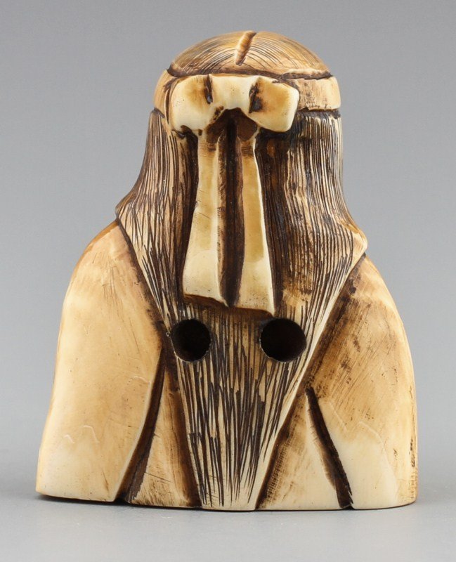 JAPANESE CARVED IVORY NETSUKE EYEPATCH WOMAN - 2