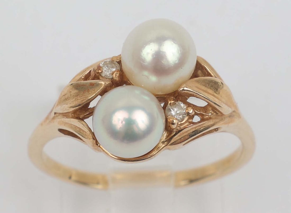 14K YELLOW GOLD LADIES DOUBLE PEARL RING (1 of 3)