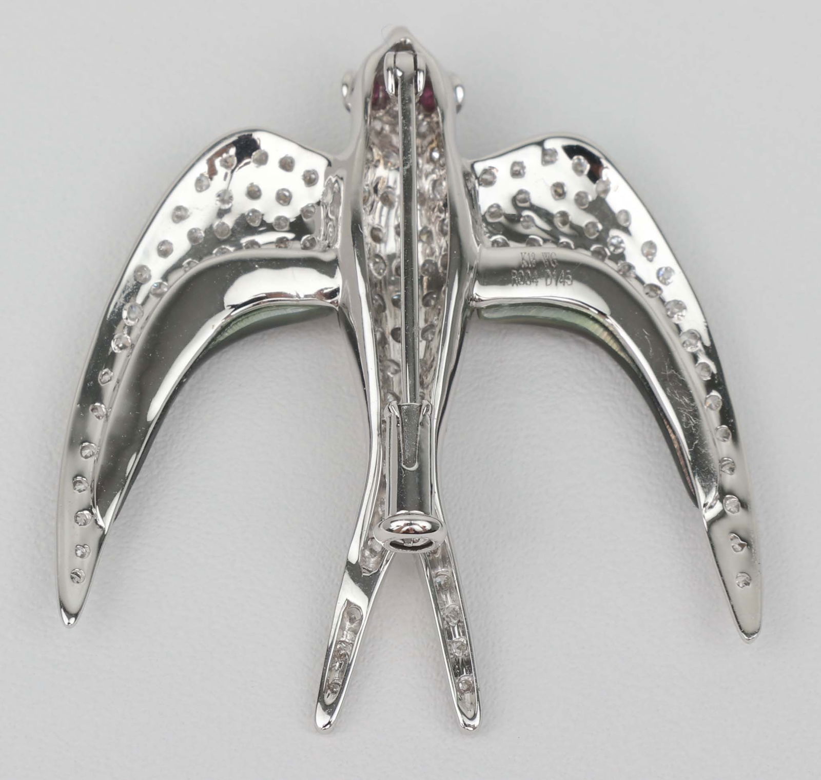 18K SWALLOW DIAMOND RUBY ONYX BROOCH - 2