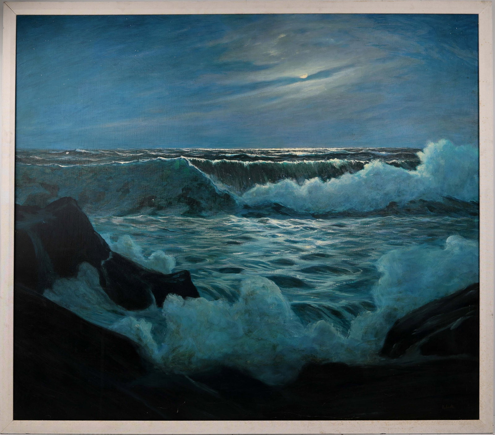 ROBERTS FLORIDA ARTIST UNATTRIBUTED SEASCAPE: Roberts" Unattributed Florida Artist Painting. Oil on board - signed lower left. Executed in pallet knife. This expansive Florida seascape commands attention with its dramatic, white-capped