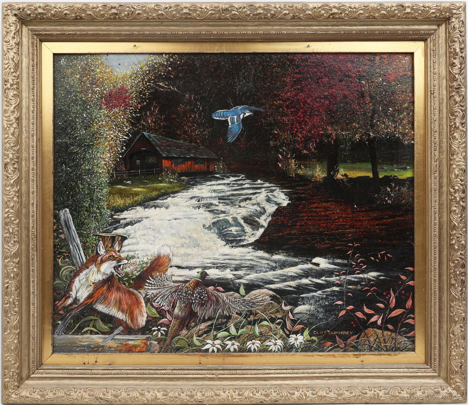 CLIFF DUPHINEY WILDLIFE SCENE ORIGINAL OIL (1 of 4)
